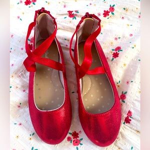 Girls Red Dress Shoes Ballet Flat Sparkly Mary Janes